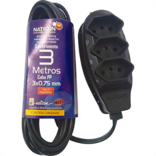 Extensao Naticon Pp 0,75 03Mt 2P+T10A Preto