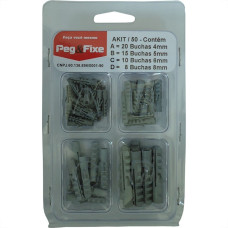 Cartela Bucha Fixacao 4A8Mm Peg&Fixe Kit Com 53 Pecas Akit/50