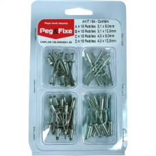 Cartela Rebite Repuxo Aluminio Peg&Fixe Kit 60 Pecas Akit/64