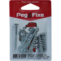 Cartela Bucha Fixacao 07+Parafuso Sextavado 3/16 X 50 Peg&Fixe Kit 9 Pecas Apsb/06