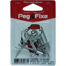 Cartela Rebite Repuxo Aluminio 4,76X10Mm Peg&Fixe 8 Pecas Areb/10