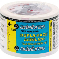 Fita Dupla Face Adelbras Acrilica Transparente 18X 30M  - Kit C/4 