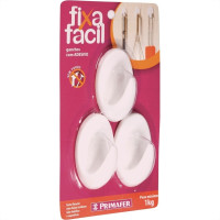 Gancho Adesivo Primafer Branco Plastico 1 1Kg 3Pecas Medio 2503