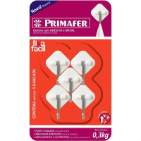 Gancho Adesivo Primafer Branco Plastico/Metal 0,3 1Kg 5Peca Losango Pr2561