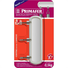 Gancho Adesivo Primafer Branco Plastico/Metal 0,3 1Kg 1Peca Com 3 Ganchos Pr2563