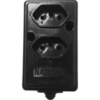 Tomada Barra Naticon   Dupla 10A 2 Polos +Terra Preta 568