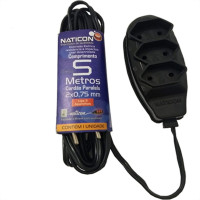 Extensao Naticon Tripla Paralela 2X0,75 Preta 5M 561