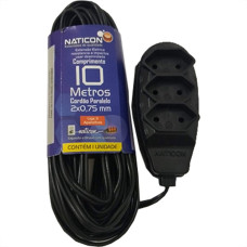 Extensao Naticon Tripla Paralela 2X0,75 Preta 10M 562