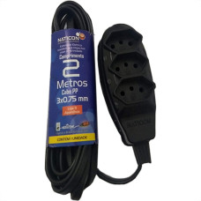 Extensao Naticon Tripla 2P+T Pp 2X0,75 Preta 2M 563