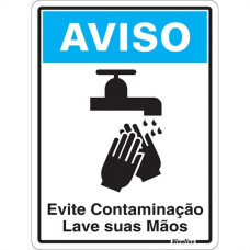 Placa Sinalizacao Poliestireno 15X20 ''Aviso Evite Contaminacao Lave As Maos'' 220Bt