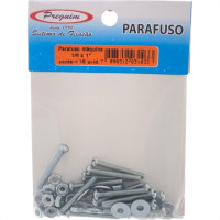 Cartela Parafuso Rosca Maquina Preguim   Redonda 1/8 X 1+Porca+Arruela Com 15 Pecas 1033