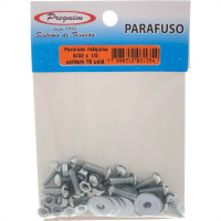 Cartela Parafuso Rosca Maquina Preguim   Redonda 5/32 X 1/2+Porca+Arruela Com 15 Pecas 1354