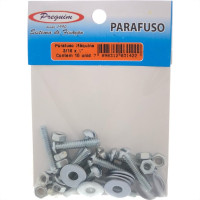 Cartela Parafuso Rosca Maquina Preguim   Redonda 3/16 X 1.Porca+Arruela Com 10 Pecas 1422