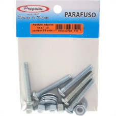 Cartela Parafuso Rosca Maquina Preguim   Redonda 1/4 X 11/2+Porca+Arruela Com 05 Pecas 1491