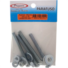 Cartela Parafuso Rosca Maquina Preguim Tam.P Redonda 1/4 X 21/2+Porca+Arruela Com 04 Pecas 1514