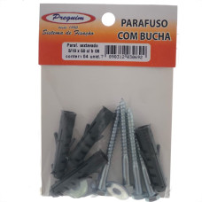 Cartela Parafuso Madeira Preguim Com Bucha 08Mm Sextavado Com 04 Pecas 0692