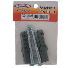 Cartela Parafuso Madeira Preguim Com Bucha 12Mm Sextavado Com 02 Pecas 0715