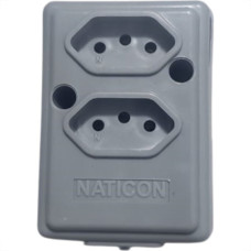 Tomada Barra Naticon   Dupla 10A 2 Polos +Terra Cinza 606