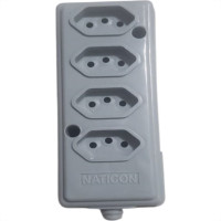 Tomada Barra Naticon   Quadrupla 10A 2 Polos +Terra Cinza 608