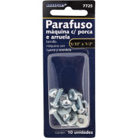 Cartela Parafuso Rosca Maquina Brasfort   Redonda 5/32 X 1/2+Porca+Arruela Com 10 Pecas 7725