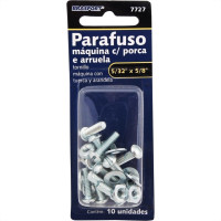 Cartela Parafuso Rosca Maquina Brasfort   Redonda 5/32 X 5/8+Porca+Arruela Cartela Com 10 Pecas 7727