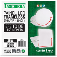 Luminaria Led Plafon Taschibra Frameless Borda Infinita Embutir Quadrado 36W 6500K 22Cm 