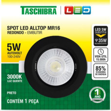 Spot Led Taschibra Alltop Embutir Redondo Preto 5W 3000K 