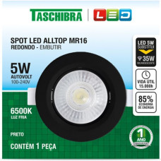 Spot Led Taschibra Alltop Embutir Redondo Preto 5W 6500K 