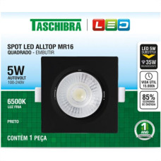 Spot Led Taschibra Alltop Embutir Quadrado Preto 5W 6500K 