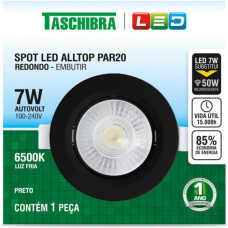 Spot Led Taschibra Alltop Embutir Redondo Preto Par20 7W 6500K