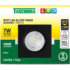 Spot Led Taschibra Alltop Embutir Quadrado Preto Par20 7W 3000K