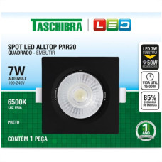 Spot Led Taschibra Alltop Embutir Quadrado Preto Par20 7W 6500K