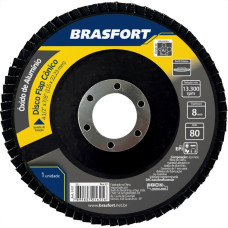 Disco Flap Brasfort 4.1/2'' 80G Conico Oxido Aluminio 9107 - Kit C/10 