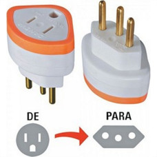 Pino Adaptador Daneva 10A. 2 Polos+Terra Chato Para Redondo 1630 - Kit C/12 Pecas