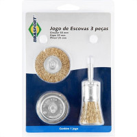 Escova De Aco Circular Brasfort Jogo 3 Pecas Latonadas Com Haste - 7269