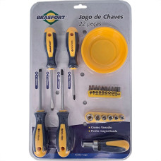 Kit Ferramenta Brasfort 22 Pecas Chave Fenda/Phillips/Bits/Catraca E Prato Magnetico