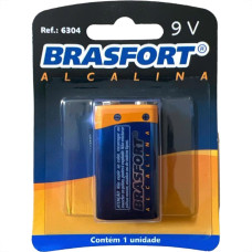 Pilha Brasfort Alcalina 9V Bateria Cartela Com 1 Peca - 6304 - Kit C/10 Cartelas