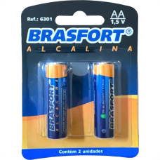 Pilha Brasfort Alcalina Aa Pequena Cartela Com 02 Pecas 6301 - Kit C/12 Cartelas