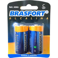 Pilha Brasfort Alcalina C Media Cartela Com 02 Pecas 6302 - Kit C/6 Cartelas