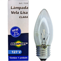 Lampada Vela Lisa Brasfort 40Wx127V. Clara - Kit C/10 Pecas