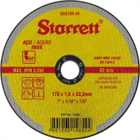 Disco Aco Inox Starrett - 7''X1/6''X7/8'' - Fino 1,6Mm - Dac180-24 - Kit C/12 Pecas