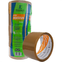 Fita Adesiva Embalagem Koretech Marrom 48Mm X 100M - Kit C/5 Pecas