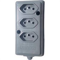 Tomada Barra Naticon 2P+T. 20A. 3 Tomadas Cinza