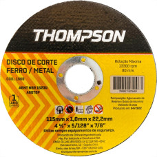 Disco Corte Ferro Thompson 4.1/2''X5/128''X7/8'' - Fino 1,0Mm - 1660 - Kit C/10 Pecas