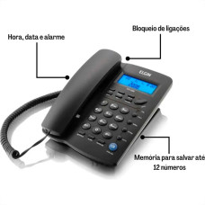 Telefone Elgin Com Identificador De Chamada E Viva Voz - Tcf3000 Preto