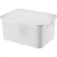 Caixa Organizadora Arthi Branca Mosaico Com Tampa 32,5Cm X 22,5Cm X 15Cm - 8,5L - 5031