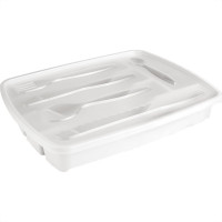 Porta Talheres Plastico Com Tampa Plasutil 5 Divisºrias Branco - 3839