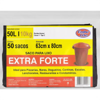 Saco De Lixo Embalixo Extra Forte 50L 63X80Cm Preto Pacote Com 50 Sacos