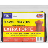 Saco De Lixo Embalixo Extra Forte 110L 90X100Cm Preto Pacote Com 25 Sacos