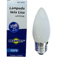 Lampada Vela Lisa Brasfort 25Wx127V. Leitosa - Kit C/10 Pecas